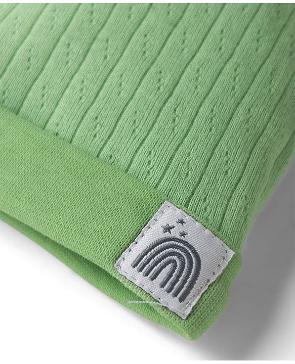 Babyhug 100% Cotton Interlock Knit Cap With Rainbow Applique White & Green Pack of 2 - Diameter 15
