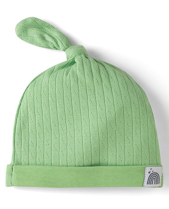 Babyhug 100% Cotton Interlock Knit Cap With Rainbow Applique White & Green Pack of 2 - Diameter 15
