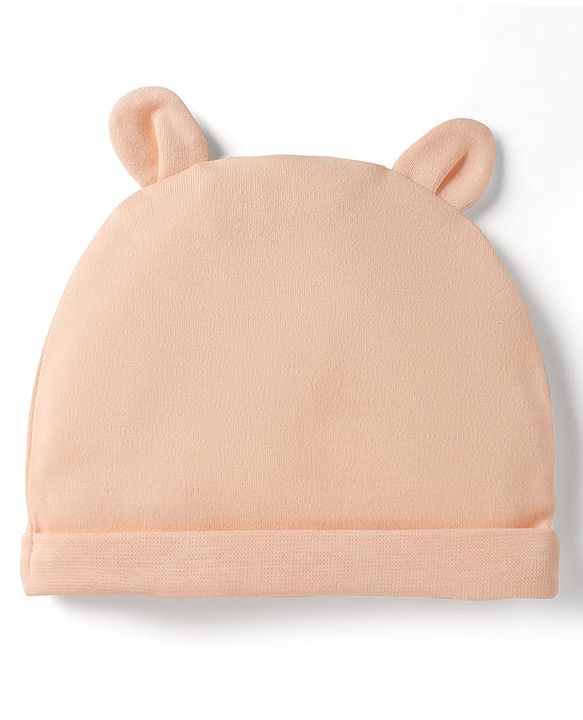 Babyhug 100% Cotton Interlock Knit Cap With Ear Applique Pack of 2 Light Blue & Orange - Diameter 15 cm