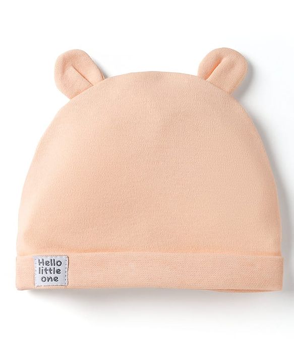 Babyhug 100% Cotton Interlock Knit Cap With Ear Applique Pack of 2 Light Blue & Orange - Diameter 15 cm