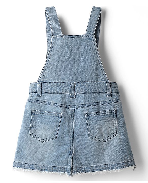 Babyhug Denim Woven Frock and Inner Tee with Half Sleeves and Floral Embroidery - Blue