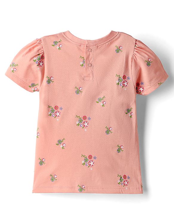 Babyhug Denim Woven Frock and Inner Tee with Half Sleeves and Floral Embroidery - Blue
