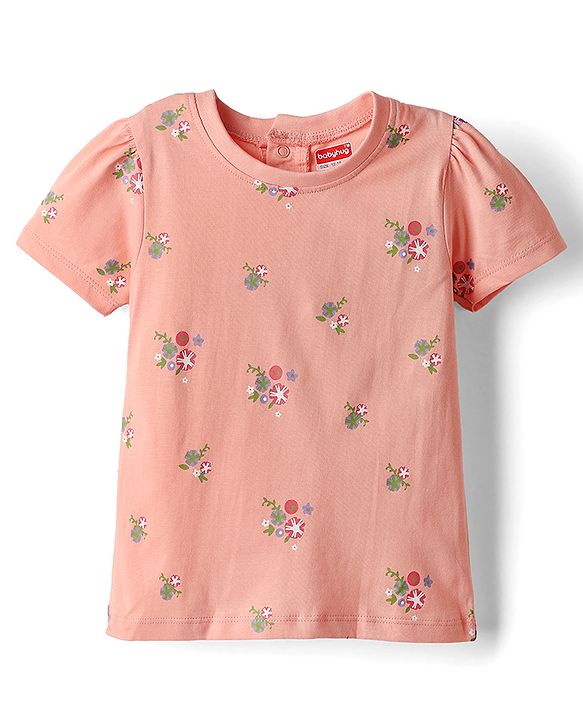 Babyhug Denim Woven Frock and Inner Tee with Half Sleeves and Floral Embroidery - Blue