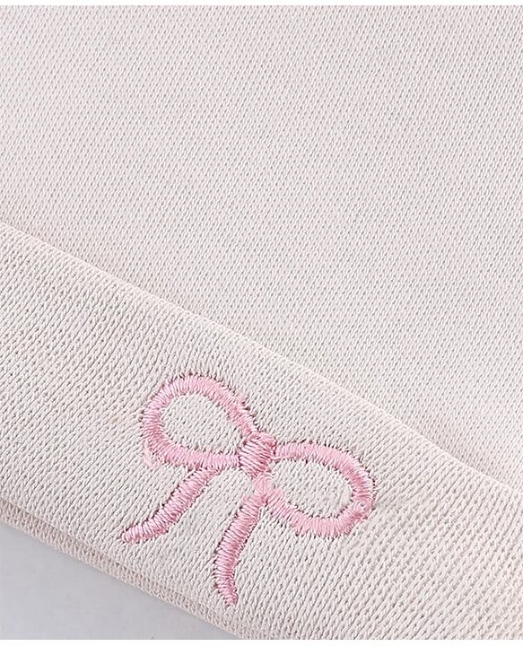 Babyhug 100% Cotton Interlock Knit Cap With Bow Embroidery Pink- Diameter 15 cm
