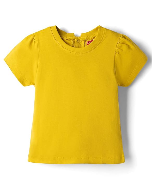 Babyhug Denim Woven Frocks with Inner Tee and Half Sleeves with Floral Print in Blue & Yellow