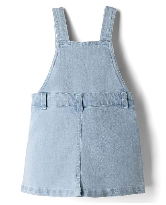 Babyhug Denim Woven Frocks with Inner Tee and Half Sleeves with Floral Print in Blue & Yellow