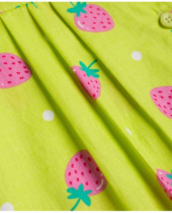 Babyhug Cotton Woven Full Sleeves Strawberry Printed Co-Ords Top & Pyjama Night Suit - Lime Green