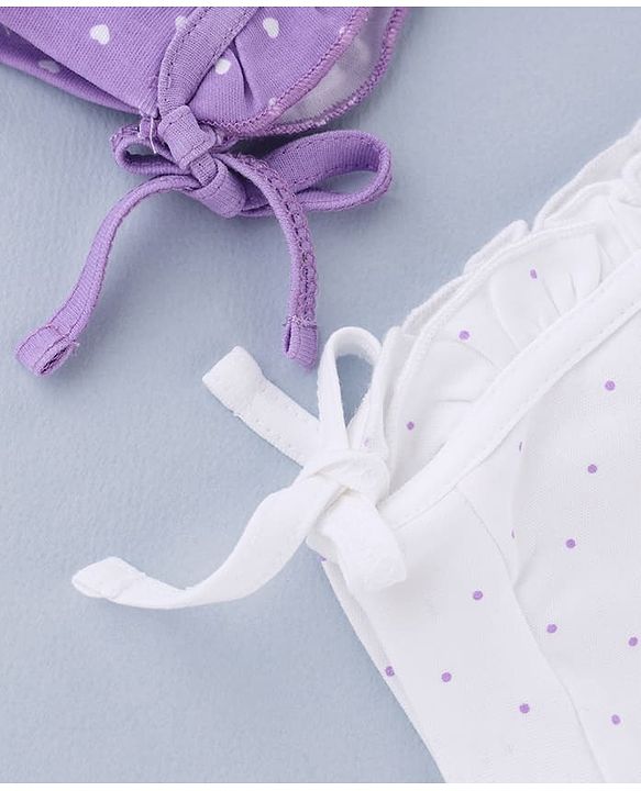 Babyhug 100% Cotton Interlock Knit Cap With Heart & Polka Dot Print Pack of 2 White & Purple - Diameter 14 cm