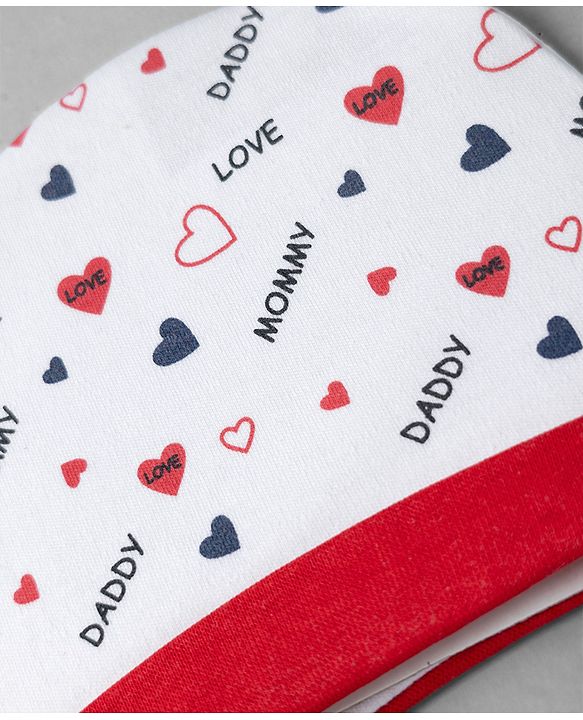 Babyhug 100% Cotton Interlock Knit Hearts Printed Cap White- Diameter 15.5 cm
