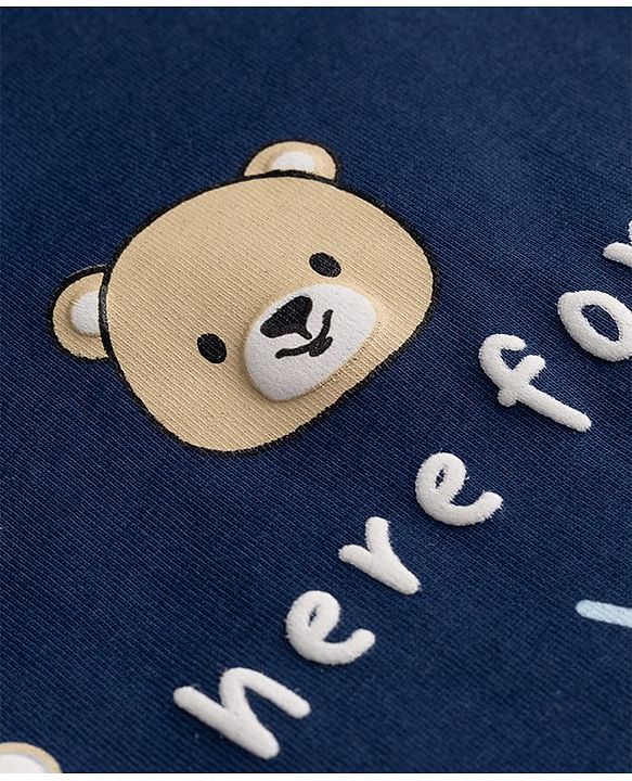 Babyhug 100% Cotton Single Jersey Knit Half Sleeves T-Shirt & Shorts Set With Bear Print - Navy Blue & Brown
