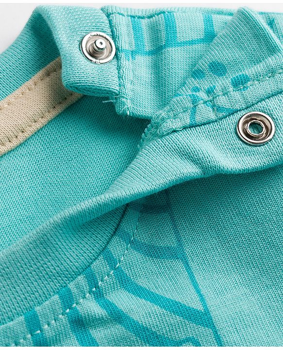 Babyhug 100% Cotton Single Jersey Knit Half Sleeves Text Embossed & Animals Printed T-Shirt & Shorts Set - Aqua