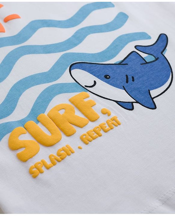 Babyhug 100% Cotton Knit Half Sleeves Sea Life Printed T-Shirt & Shorts Set - White & Light Blue