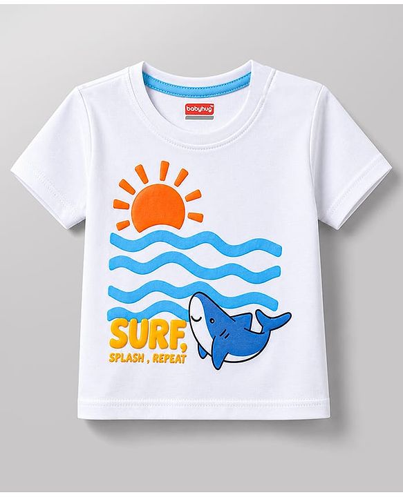 Babyhug 100% Cotton Knit Half Sleeves Sea Life Printed T-Shirt & Shorts Set - White & Light Blue