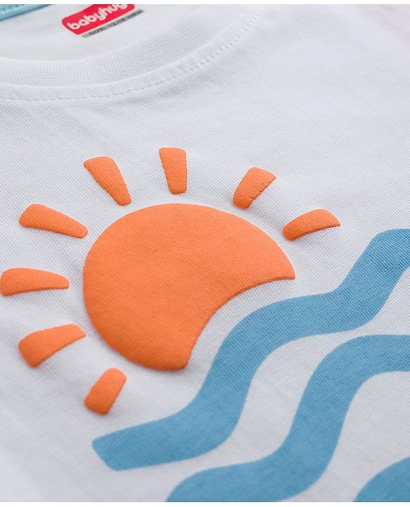 Babyhug 100% Cotton Knit Half Sleeves Sea Life Printed T-Shirt & Shorts Set - White & Light Blue