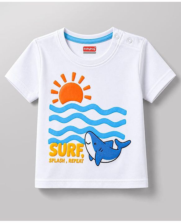 Babyhug 100% Cotton Knit Half Sleeves Sea Life Printed T-Shirt & Shorts Set - White & Light Blue