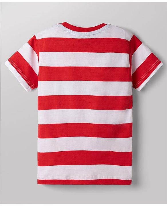 Babyhug Single Jersey Knit Half Sleeves Striped T-Shirt & Shorts Set New York Print - Red & Blue