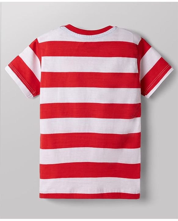Babyhug Single Jersey Knit Half Sleeves Striped T-Shirt & Shorts Set New York Print - Red & Blue