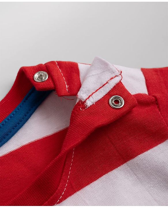 Babyhug Single Jersey Knit Half Sleeves Striped T-Shirt & Shorts Set New York Print - Red & Blue