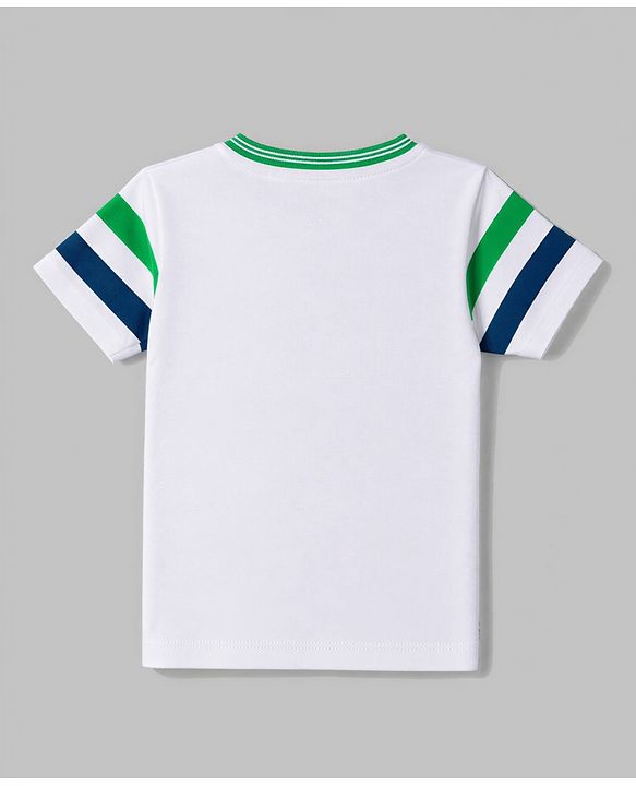 Babyhug 100% Cotton Single Jersey Knit Half Sleeves T-Shirt & Side Tape Shorts With Basket Ball - White