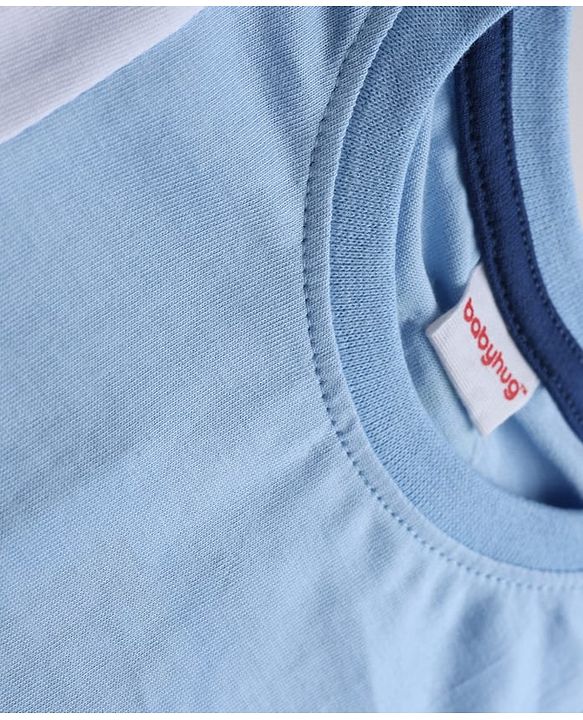 Babyhug 100% Cotton Single Jersey Knit Half Sleeves T-Shirt With Text Print & Shorts With Cargo Pockets - Blue