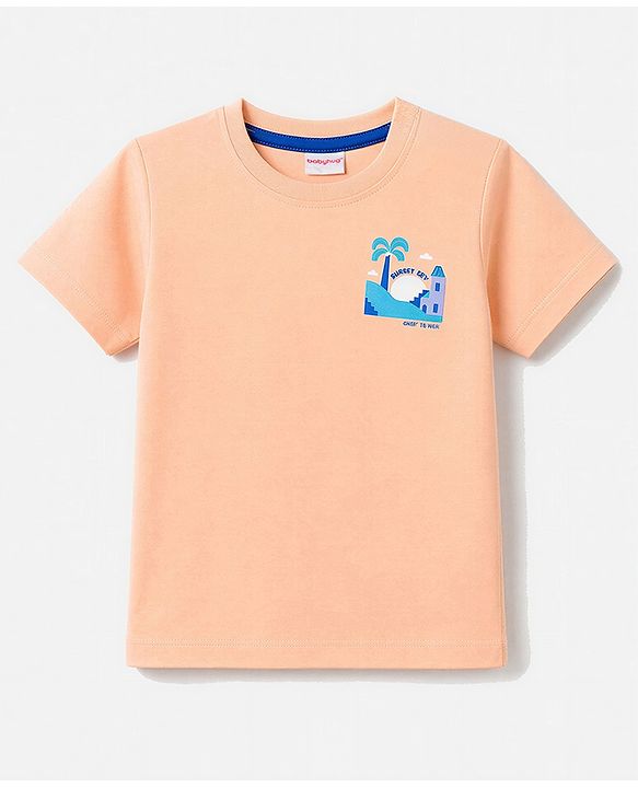 Babyhug 100% Cotton Single Jersey Knit Half Sleeves T-Shirt & Shorts With Tropical Print - Orange