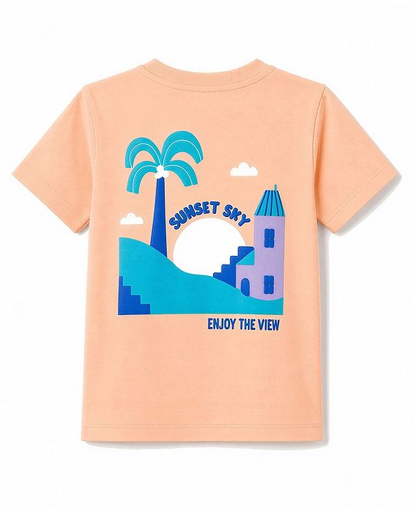 Babyhug 100% Cotton Single Jersey Knit Half Sleeves T-Shirt & Shorts With Tropical Print - Orange
