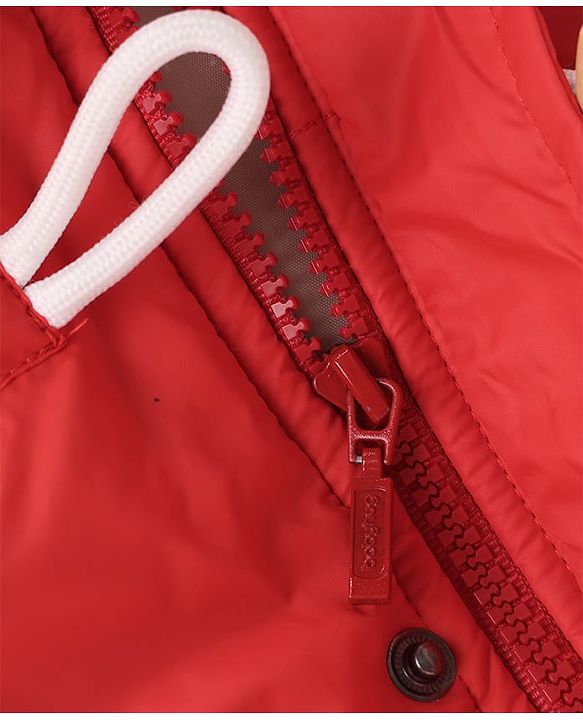 Babyhug Woven Full Sleeves Padded Hooded Jacket With Patch - Red