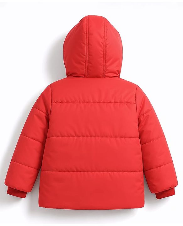 Babyhug Woven Full Sleeves Padded Hooded Jacket With Patch - Red
