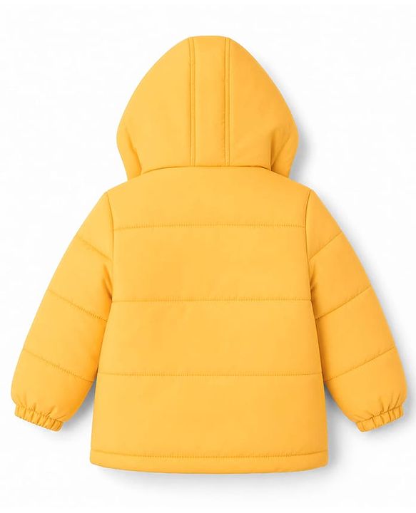 Babyhug Woven Full Sleeves Padded Hooded Jacket With Smiley Patch - Yellow