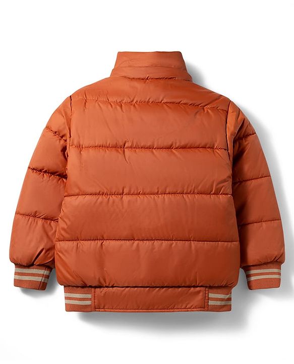 Babyhug Woven Full Sleeves Hooded Padded Jacket with Camping Patch - Brown