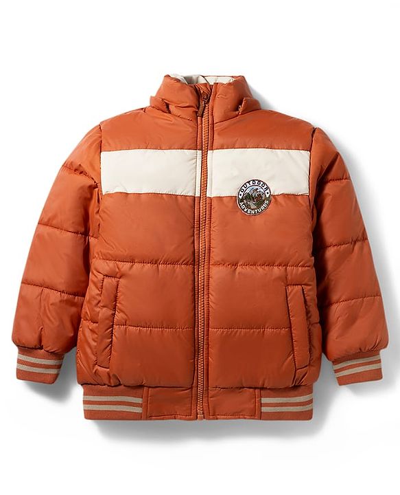 Babyhug Woven Full Sleeves Hooded Padded Jacket with Camping Patch - Brown