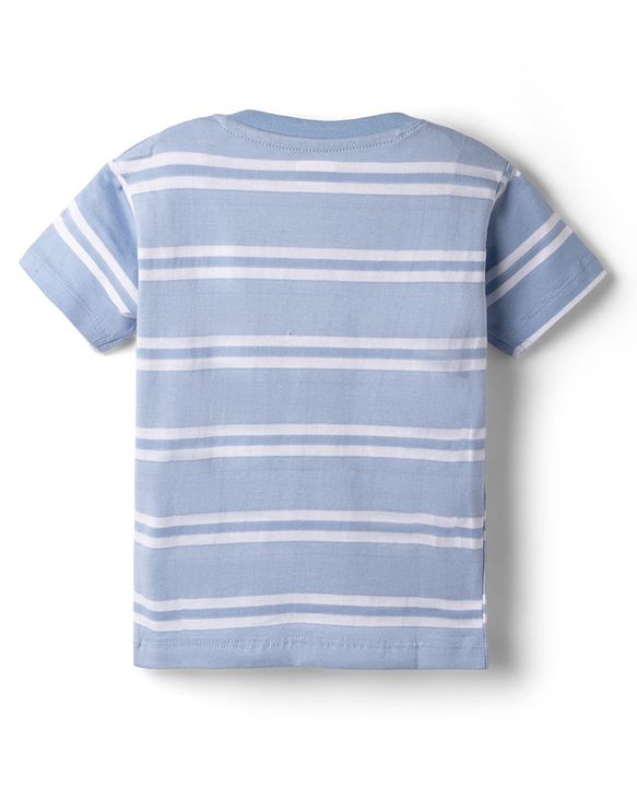 Babyhug Single Jersey Knit Half Sleeves Striped T-Shirt & Shorts Set Car Print -  Blue