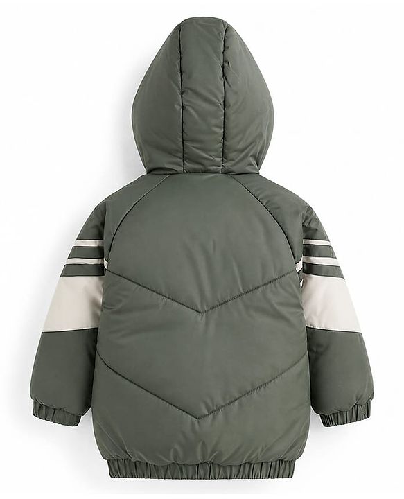 Babyhug Woven Hooded Jacket with Full Sleeves and Tiger Patch in Olive Green for 2-3 Years