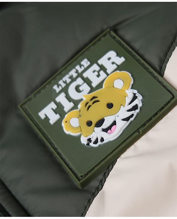 Babyhug Woven Hooded Jacket with Full Sleeves and Tiger Patch in Olive Green for 2-3 Years