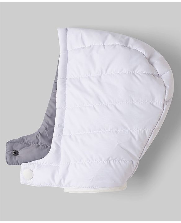 Babyhug Woven Full Sleeves Padded Jacket with Detachable Hood - White & Grey