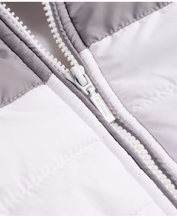 Babyhug Woven Full Sleeves Padded Jacket with Detachable Hood - White & Grey