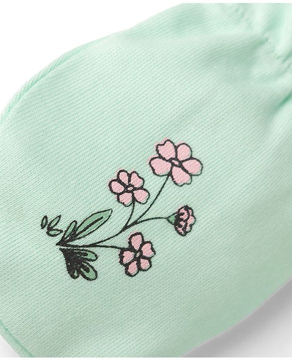 Babyhug 100% Cotton Iterlock Knit Mittens & Booties with Floral Print - Mint Green