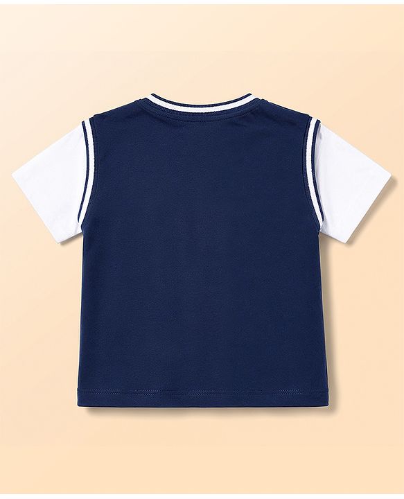 Babyhug 100% Cotton Single Jersey Knit Half Sleeves Bear & Text Printed T-Shirt & Shorts Set - Navy