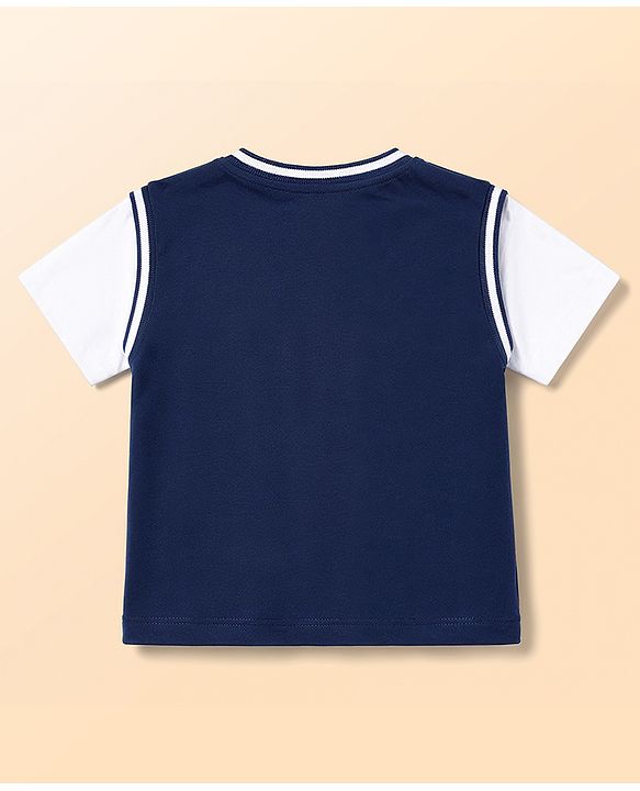 Babyhug 100% Cotton Single Jersey Knit Half Sleeves Bear & Text Printed T-Shirt & Shorts Set - Navy