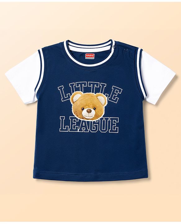Babyhug 100% Cotton Single Jersey Knit Half Sleeves Bear & Text Printed T-Shirt & Shorts Set - Navy