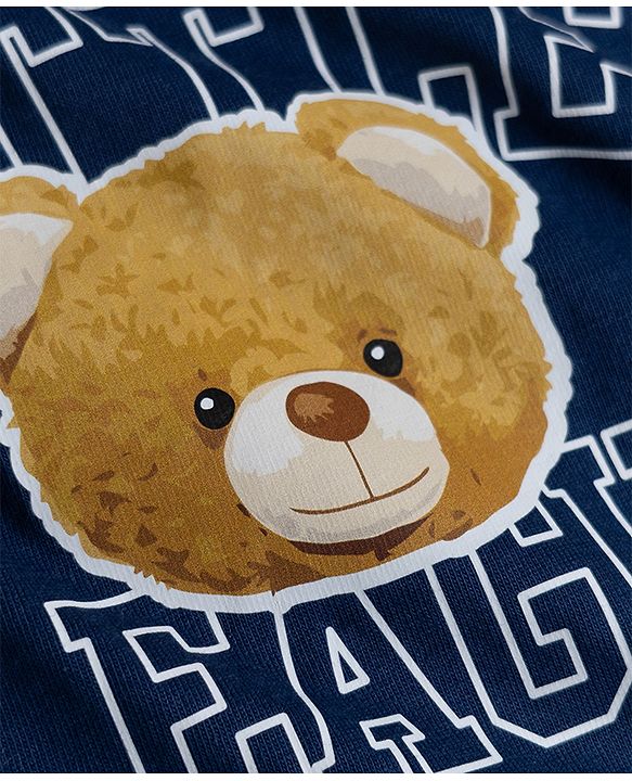Babyhug 100% Cotton Single Jersey Knit Half Sleeves Bear & Text Printed T-Shirt & Shorts Set - Navy