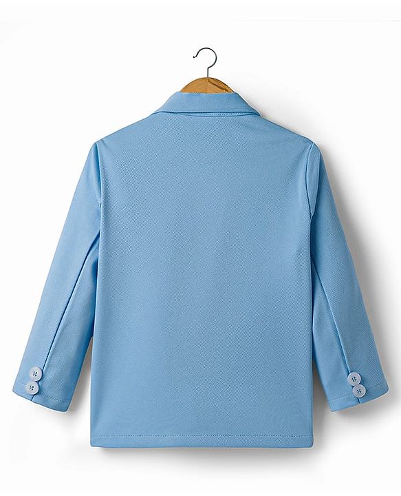 Babyhug Knit Full Sleeves Solid Blazer With Printed T-Shirt - Blue