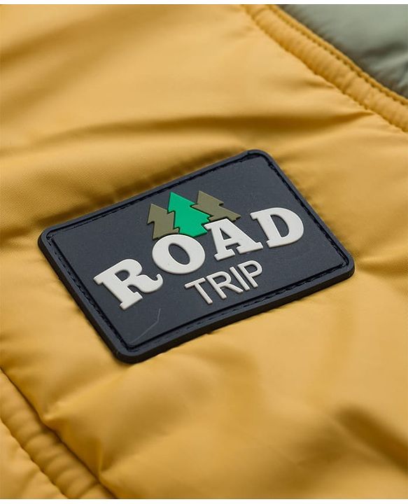 Babyhug Woven Full Sleeves Padded Hooded Jacket with Road Trip Patch -Yellow