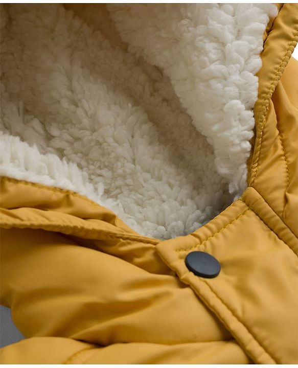 Babyhug Woven Full Sleeves Padded Hooded Jacket with Road Trip Patch -Yellow
