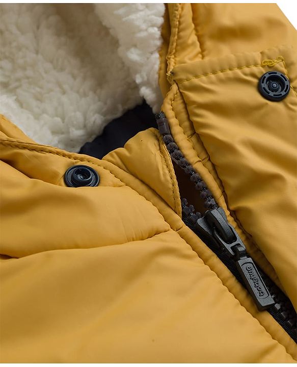 Babyhug Woven Full Sleeves Padded Hooded Jacket with Road Trip Patch -Yellow