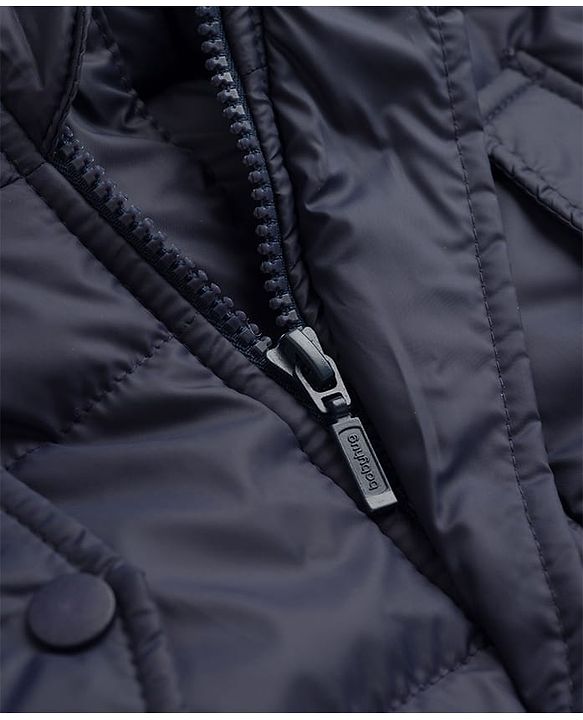 Babyhug Woven Full Sleeves Padded Quilted Jacket with Detachable Hood - Navy Blue