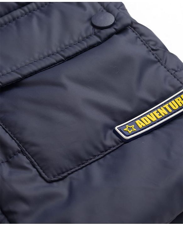 Babyhug Woven Full Sleeves Padded Quilted Jacket with Detachable Hood - Navy Blue