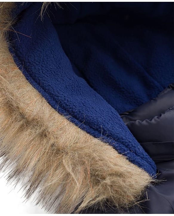 Babyhug Woven Full Sleeves Padded Quilted Jacket with Detachable Hood - Navy Blue