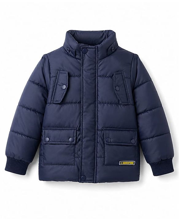 Babyhug Woven Full Sleeves Padded Quilted Jacket with Detachable Hood - Navy Blue