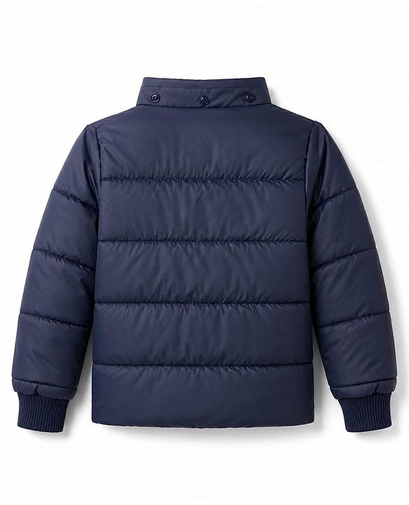 Babyhug Woven Full Sleeves Padded Quilted Jacket with Detachable Hood - Navy Blue